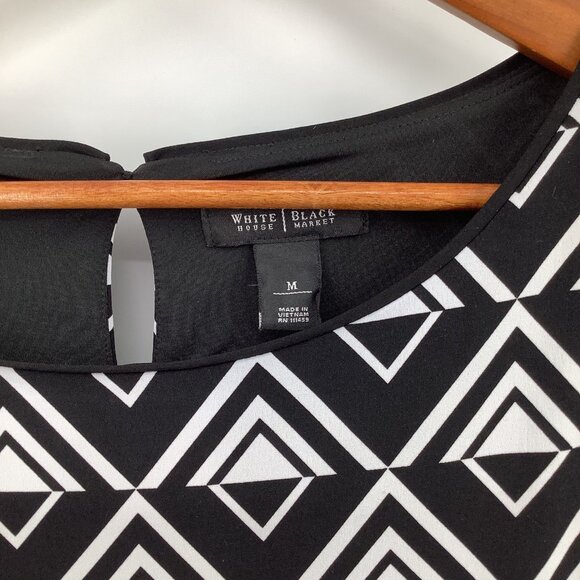 WHITE HOUSE BLACK MARKET Women's Black & White M Geometric 3/4 Sleeve Dress - Picture 5 of 7